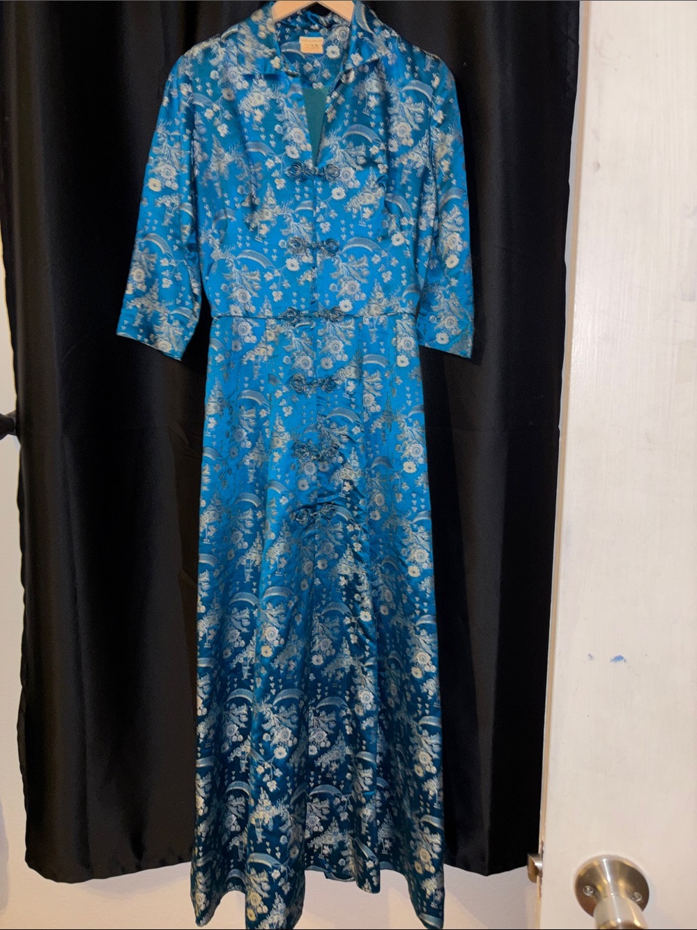 Vintage Blue Floral Maxi Dress